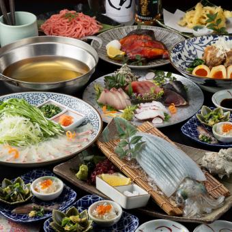 Spring Banquet [Fuji] Special course including sea bream shabu-shabu, live squid sashimi, 4 kinds of sashimi, braised pork, etc. {120 minutes all-you-can-drink included}