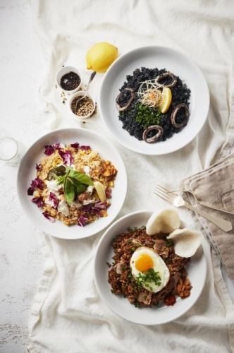 Paella-style squid ink pilaf (above photo)