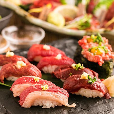All-you-can-eat and drink plan including Japanese beef sushi and local chicken yakitori from 3,300 yen