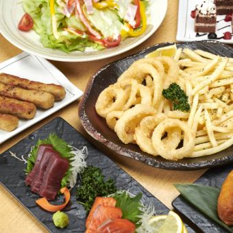 "Satisfaction Course" All-you-can-eat fried chicken & 7 main dishes of your choice, 3 hours all-you-can-drink included 4480 ⇒ 3480 yen