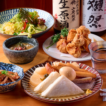 ■3H生付飲み放題『出雲コース』炭火焼き鳥＆野菜串巻きと京出汁おでん〈全9品〉4500円