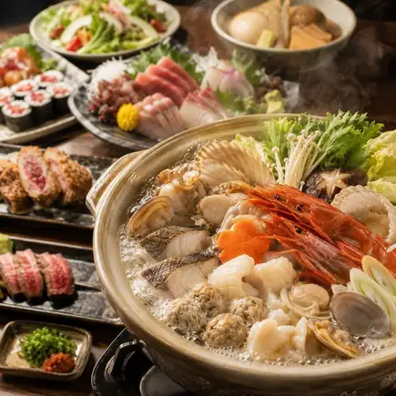 【3H飲放付】海鮮寄せ鍋×熟成常陸牛や本鮪料理食べ比べに鮮魚造り含む『旬鍋』6810円⇒6000円