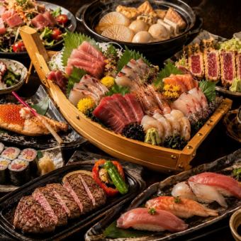 【含3小時暢飲】烤熟日立牛肉配豪華刺身拼盤和藍鰭金槍魚料理 - 十道菜日式懷石料理“雅緻” - ¥8390 ⇒ ¥7500