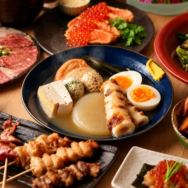 [3-hour all-you-can-drink draft beer included] Perfect for year-end parties! Enjoy fragrant charcoal-grilled chicken skewers and authentic oden with flavorful broth.