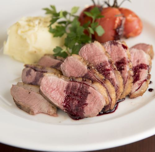 Roast duck breast red wine and grape sauce