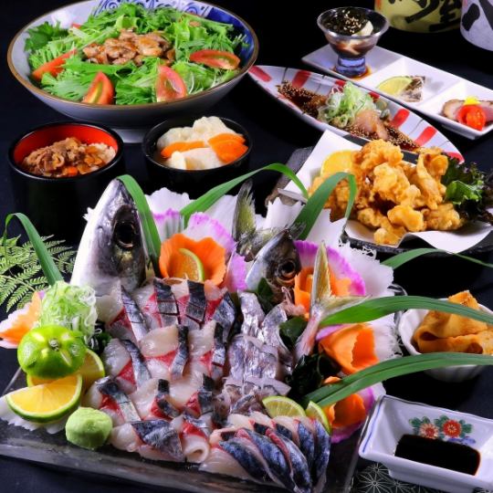 Oita specialty!《Seki Aji Sashimi》 & Local cuisine course with Kenpachi [2H all-you-can-drink] 4,400 yen
