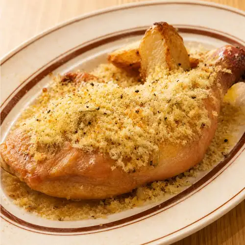 Herb-crusted, oven-roasted chicken on the bone