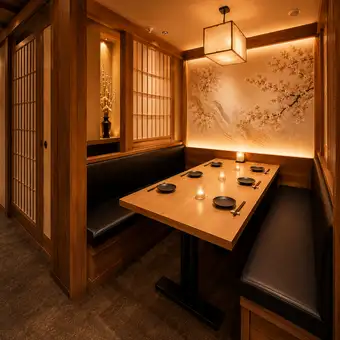 《5名～6名様用テーブル個室席》2都会の騒音を忘れられるデザイナーズルーム！大人気のお部屋となりますので、ご予約はお早めがオススメです！新橋駅近の和モダン居酒屋「よりみち」女子会・歓送迎会・接待・同窓会にご利用くださいませ