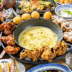 [韩国人气] 热腾腾的鸡肉搭配大量奶酪的UFO鸡肉套餐等7道菜品 + 120分钟无限畅饮