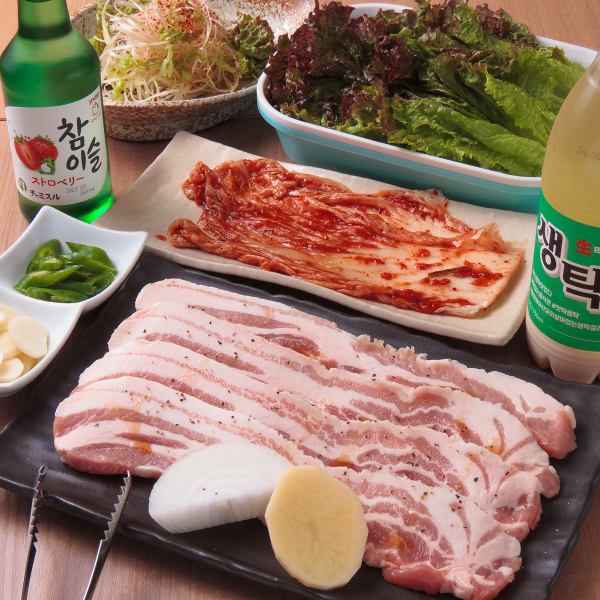 Highly recommended! Smokeless Samgyeopsal & Lettuce Set♪