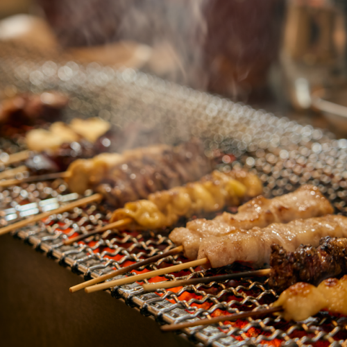 We use extremely fresh domestic chicken! Our special yakitori skewers start at 170 yen each