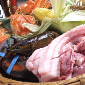 和牛！长冈猪肉！赤座虾！美食套餐2小时7种4,400日元（含税）！