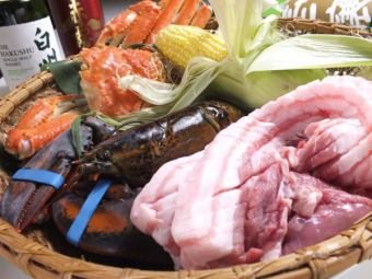 和牛！長岡豬肉！赤座蝦！美食套餐2小時7種4,400日元（含稅）！