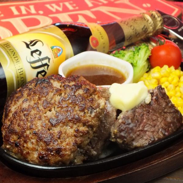 欲張りな【Texasステーキ・SAMURAIハンバーグ ハーフ＆ハーフ】1900円(税抜)