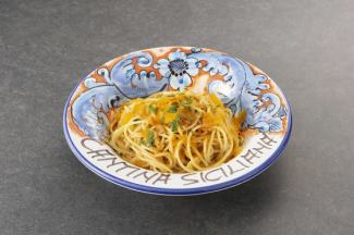Italian dried mullet roe spaghetti with oil sauce