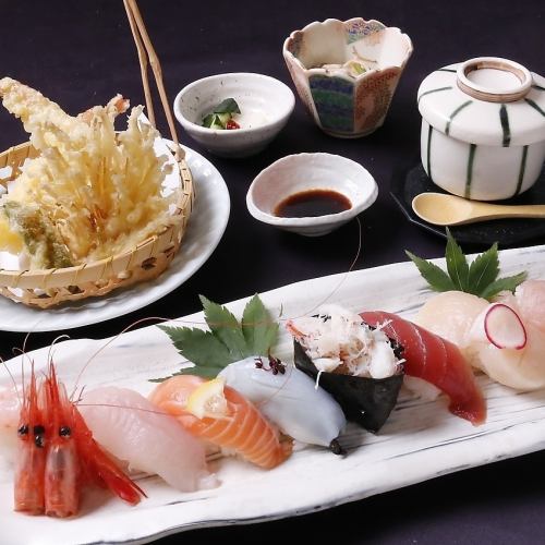 Premium nigiri sushi and tempura set
