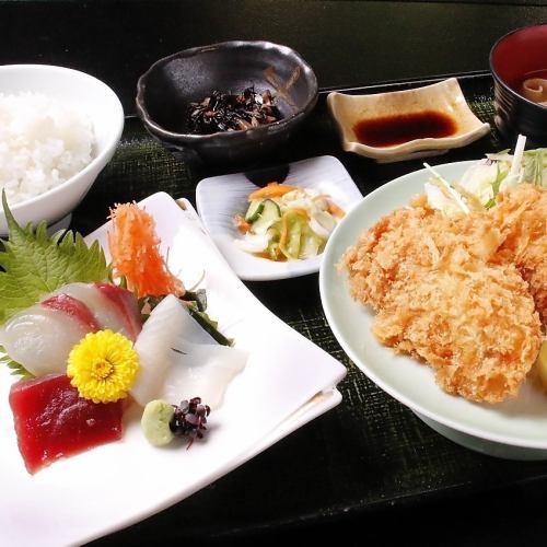 Sashimi and chicken cutlet set