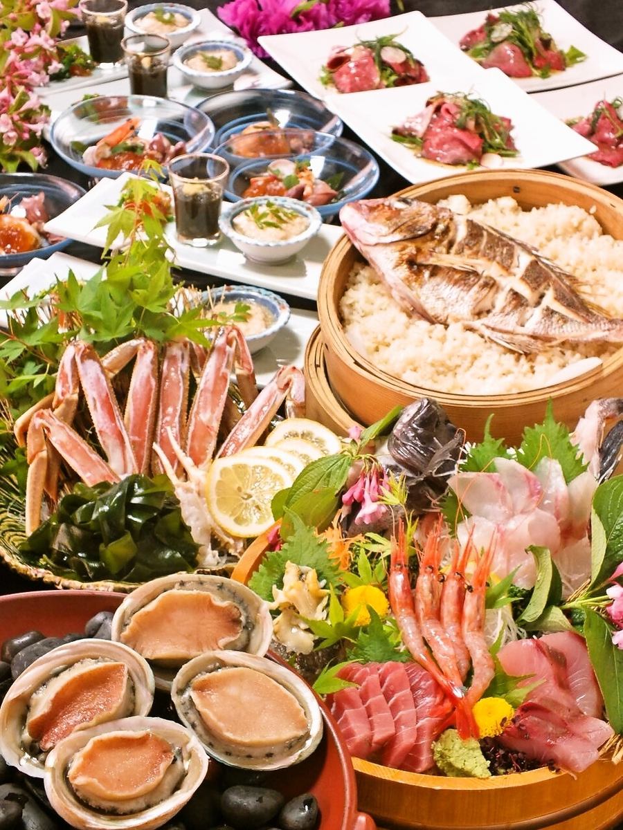 2 hours all-you-can-drink 8 dishes including abalone, local flounder, and snow crab for 4,900 yen