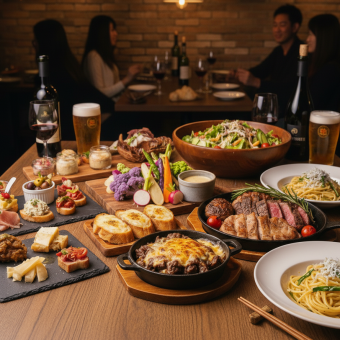 【僅限餐食】盡享肉類和時令美味!漢堡工坊宴席套餐(共6道菜)4,000日圓(含稅)