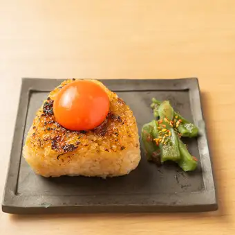 Moon-viewing grilled rice ball with oyster broth soy sauce