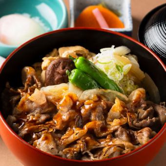 Salad, dessert, soup and coffee buffet included Shiraoi Wagyu beef sukiyaki bowl with soft-boiled egg