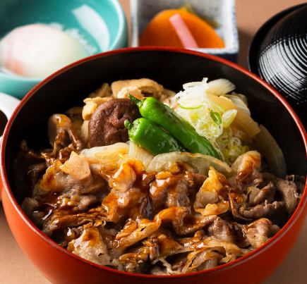 Salad, dessert, soup and coffee buffet included Shiraoi Wagyu beef sukiyaki bowl with soft-boiled egg