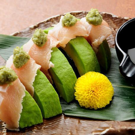 鶏とアボカドのわさび醤油