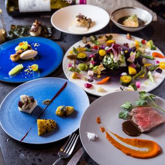 【20:00】季節の贅沢を味わう◎門脇牛や鮑など全9品/五感コース/13,200円（税込）