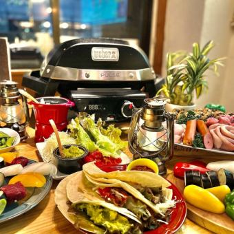 [Most popular glamping BBQ course (cheese fondue x tacos included)] Weekdays 2.5 hours + all-you-can-drink included ♪ → 5,700 yen