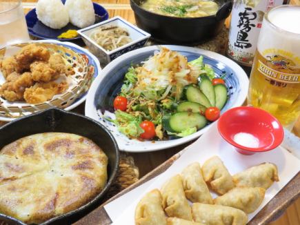当日予約OK!コスパ◎サク飲みに♪丸鐡自慢の餃子3種も楽しめる!!全7品2H飲み放題付コース2990円!