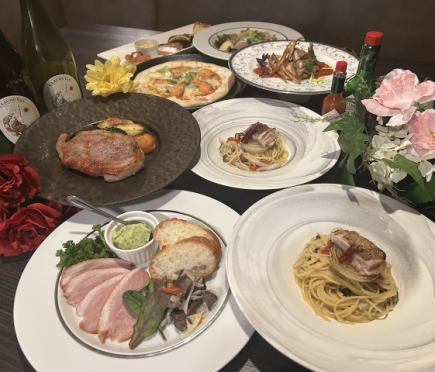 【음료 무제한 포함 ★ 계절 코스 B】 전 6 품 + 디저트 뷔페 포함 6050 엔 (세금 포함)