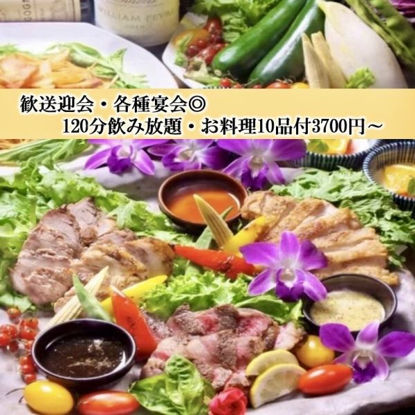 【料理全10品飲み放題時間2時間3700円（税込）コース】ボリュームたっぷり、コスパ良しの一押しコース！