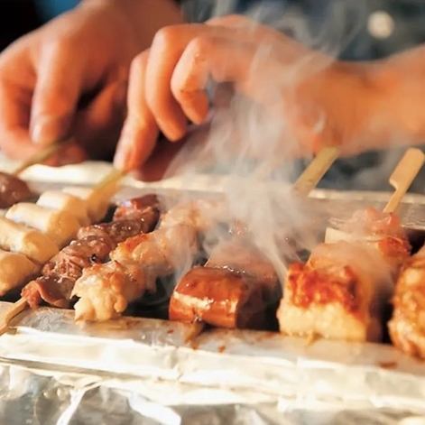 Yakitori slowly grilled over charcoal