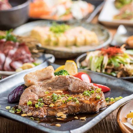[Iroriya套餐]享用3種新鮮的魚生魚片和蒸牛肉以及時令蔬菜♪ 2小時，9道菜，4000日元，附無限暢飲