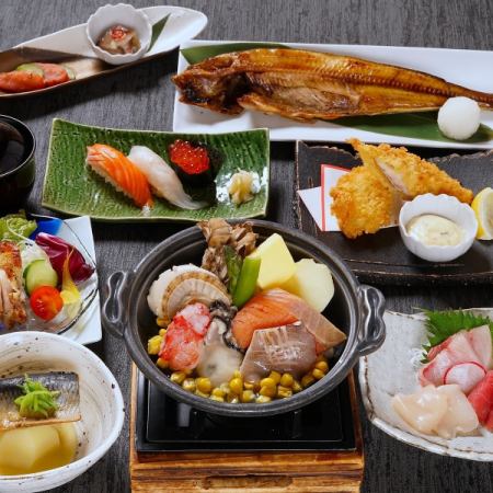 [Food only] Cod roe marinated in wasabi/Seasonal fish and shellfish/Herring/Nigirizushi! A plan to enjoy the deliciousness of the Aburiya restaurant, the "Shiretoko Course" - 9 dishes in total