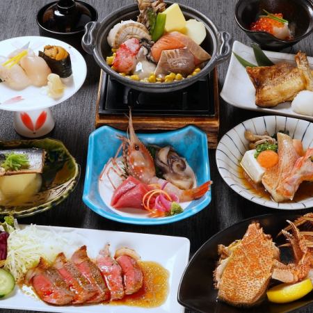 [Food only] Peony shrimp/hairy crab/Hokkaido beef/kinki/nigiri sushi! The "Kamui Course" is a total of 10 dishes made with the best of the north's bounty.