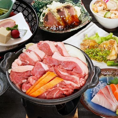 【お料理のみ】メインが選べる！ラム肉・豚バラ陶板/握り寿司三貫「薫風アップグレードコース」