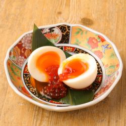 Ran'o soft-boiled egg with salmon roe and soy sauce