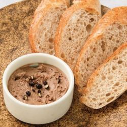 Chicken liver pate and baguette