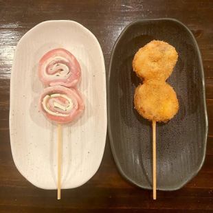 【創作串】豚わさくるくる串／豚うめくるくる串