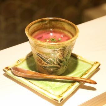 Steamed egg custard ~ Shibazuke bean paste, cherry blossom style ~