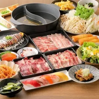 贅沢プレミアムコース【牛しゃぶ＆豚しゃぶ+逸品料理+握り寿司】120分生ビール込飲放付