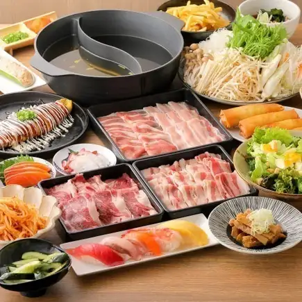 贅沢プレミアムコース【牛しゃぶ＆豚しゃぶ+逸品料理+握り寿司】120分生ビール込飲放付