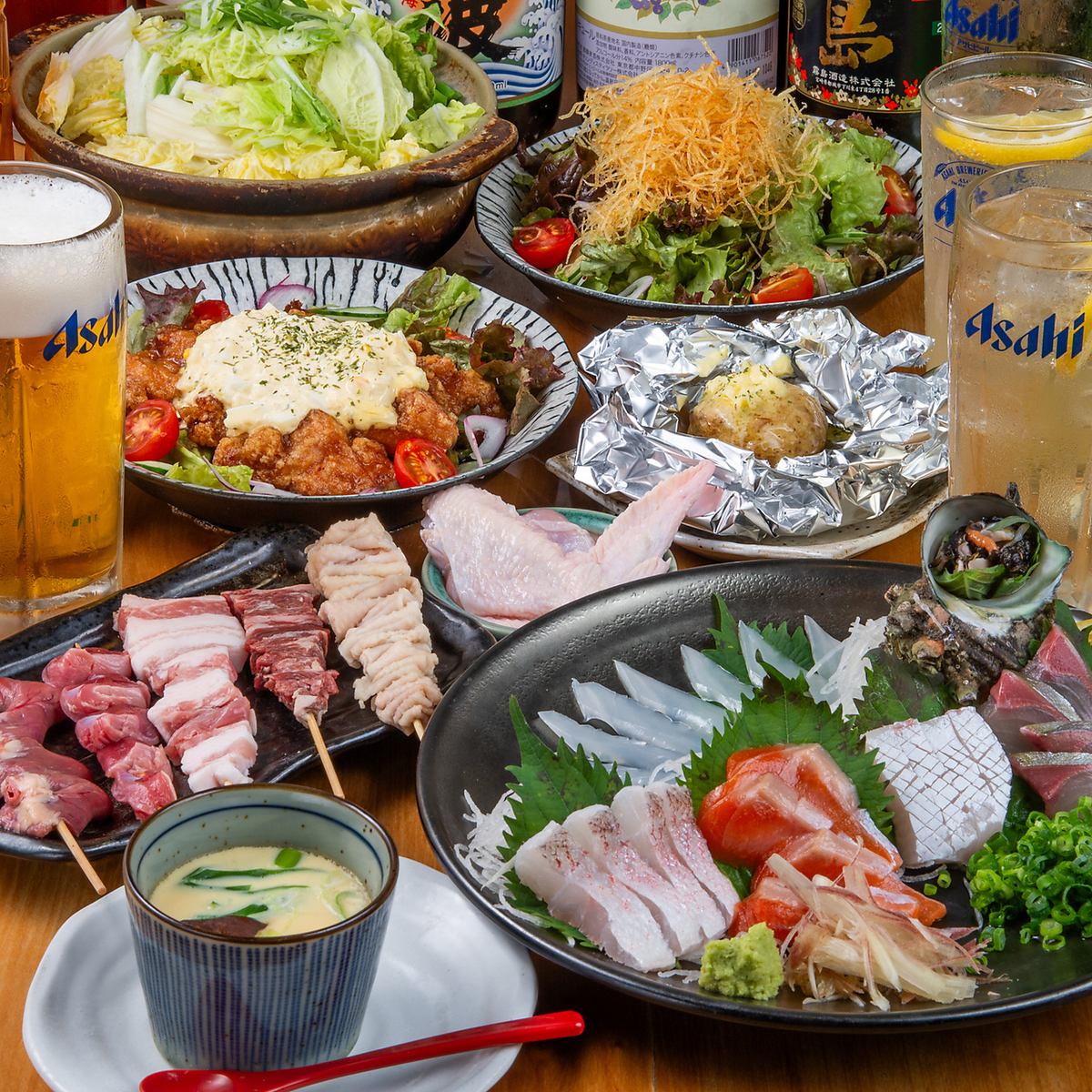 食べ応え抜群な焼き鳥1串150円(税込)～！掘りごたつ席でお酒と共にご堪能いただけます