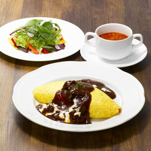 Omurice ~ Store-prepared Wagyu beef demi-glace sauce ~ Set with salad and soup