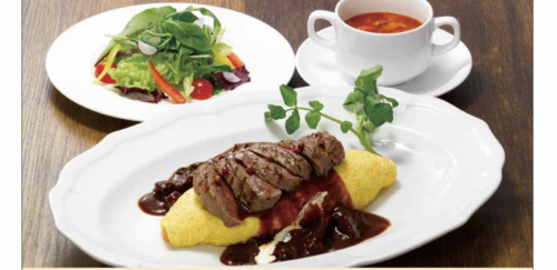 Wagyu steak omelet rice (with salad and soup)