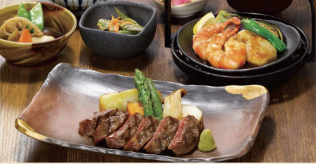 Grilled Okuizumo Wagyu Beef & Sautéed Shrimp and Scallop with Butter Soy Sauce