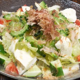 Bitter melon and cream cheese salad with bonito flakes