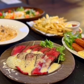 ▼3時間飲み放題付×【平日限定】絆1周年記念コース　ローストビーフ食べ放題付<全6品>3500円