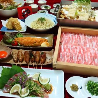 [〇Kimon Original Course] All-you-can-drink 9 dishes including our famous pork shabu hotpot, fresh fish with sesame dressing, etc. ¥5500